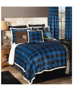 Carstens Home Wrangler Blue Lumberjack Buffalo Plaid Sherpa Fleece 3-Piece Blanket Set - Twin Set