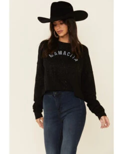 Ruby's Rubbish Women's Bleach Splatter Mamacita Graphic Cropped Pullover Sweatshirt -Western Desert Shop 2000337414 001 P3