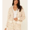 Idyllwind Women's Tan Floral Print Sherpa Zip-Front Hooded Jacket -Western Desert Shop 2000342543 280 P1