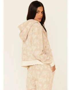 Idyllwind Women's Tan Floral Print Sherpa Zip-Front Hooded Jacket -Western Desert Shop 2000342543 280 P4