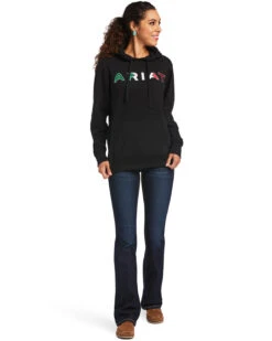 Ariat Women's Black R.E.A.L Mexico Embroidered Logo Pullover Hoodie - Plus -Western Desert Shop 2000347975 001 P4