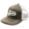 Justin Men's Brown Oilskin Embroidered Logo Mesh-Back Ball Cap -Western Desert Shop 2000353919 200 P1