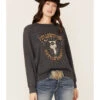 Paramount Network's Yellowstone Women's Charcoal Mineral Wash Steerhead Graphic Raglan Sweatshirt -Western Desert Shop 2000356682 022 P1