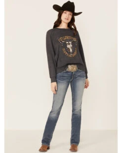 Paramount Network's Yellowstone Women's Charcoal Mineral Wash Steerhead Graphic Raglan Sweatshirt -Western Desert Shop 2000356682 022 P4