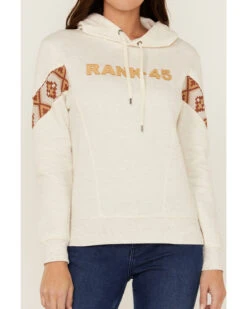 RANK 45 Women's Logo Southwestern Print Sleeve Trim Pullover Hooded Sweatshirt -Western Desert Shop 2000358415 104 P3