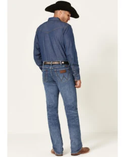 Wrangler Retro Green Men's Brierley Light Medium Wash Stretch Slim Straight Jeans -Western Desert Shop 2000359722 413 P3