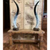 Shawnee Trading Post Mounted Genuine Longhorn Stands On Cowhide Base