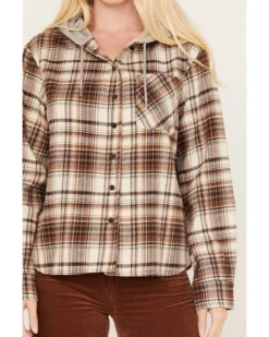 Cleo + Wolf Women's Tau Plaid Print Hooded Flannel Long Sleeve Shirt -Western Desert Shop 2000382956 251 P3