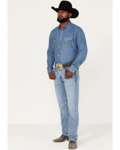 Rock 47 By Wrangler Men's Crazy Ivan Light / Medium Wash Slim Straight Stretch Denim Jeans